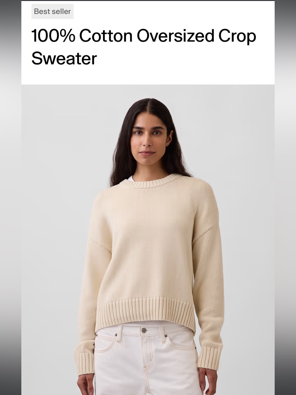 Gap 100% Cotton Oversized Crop Sweater (Chino Beige)